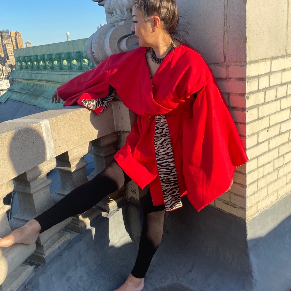 Red Kimono-Style Midi Dress